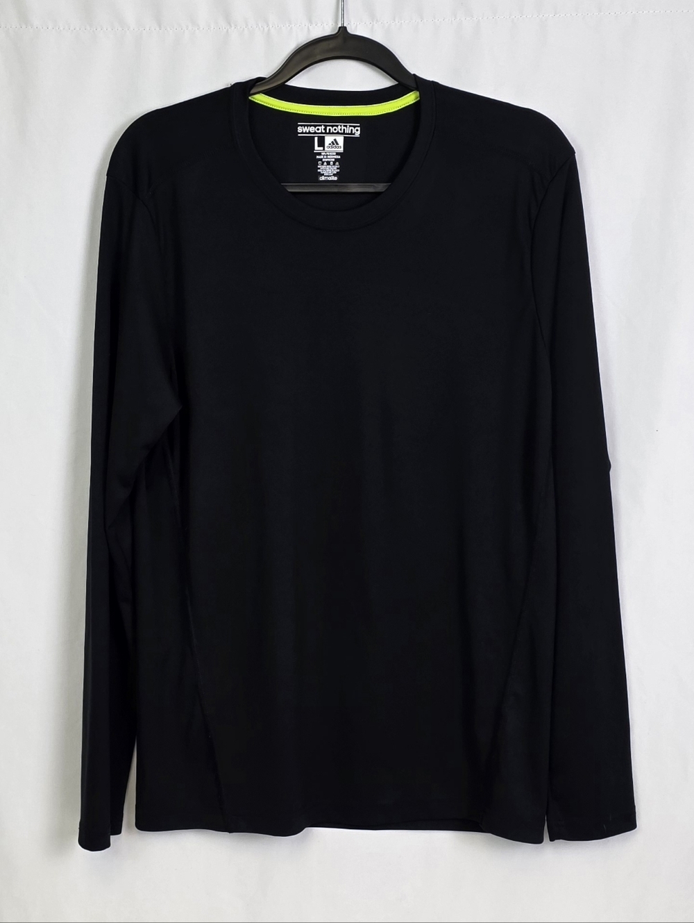 adidas Black Long Sleeve Crew Performance Shirt with Neon Trim